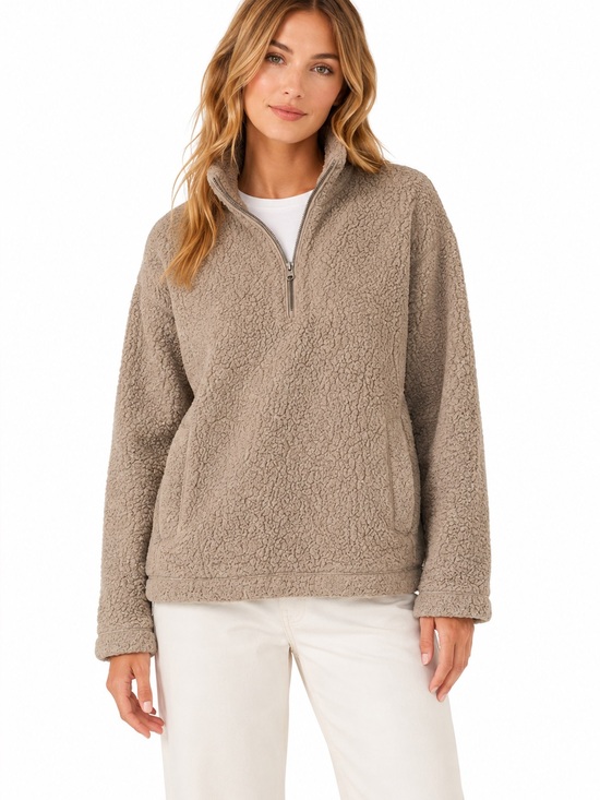Abercrombie & Fitch Tops - Abercrombie & Fitch Soft A&F Sherpa Quarter Zip Pullover XL Taupe Fleece
